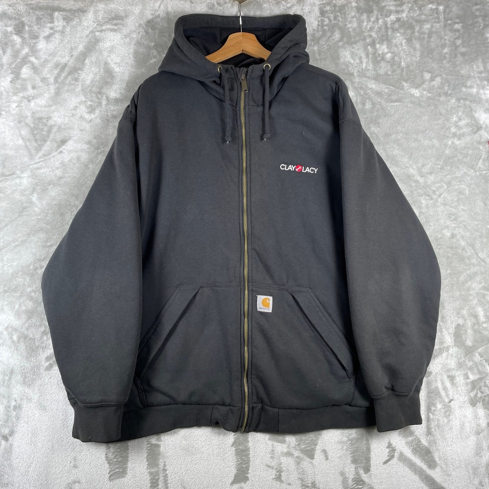 Carhartt Full Zip Hoodie Mens 2XL Black Thermal 104078 Rain Defender TS4078-M